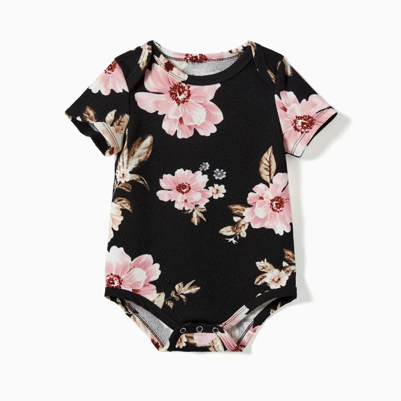 Family Matching Floral Tee And Drawstring Dress Sets-Vacay Outfit