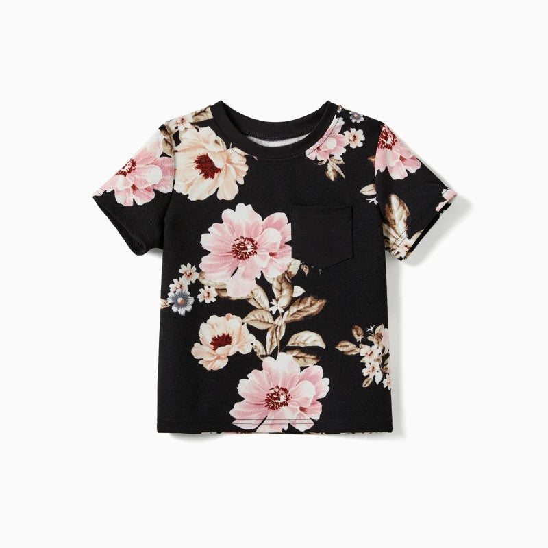 Family Matching Floral Tee And Drawstring Dress Sets-Vacay Outfit
