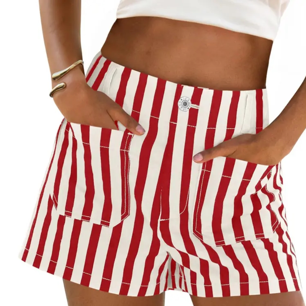 Womens Summer Striped Jean Shorts Casual High Waisted Wide Leg Denim Shorts