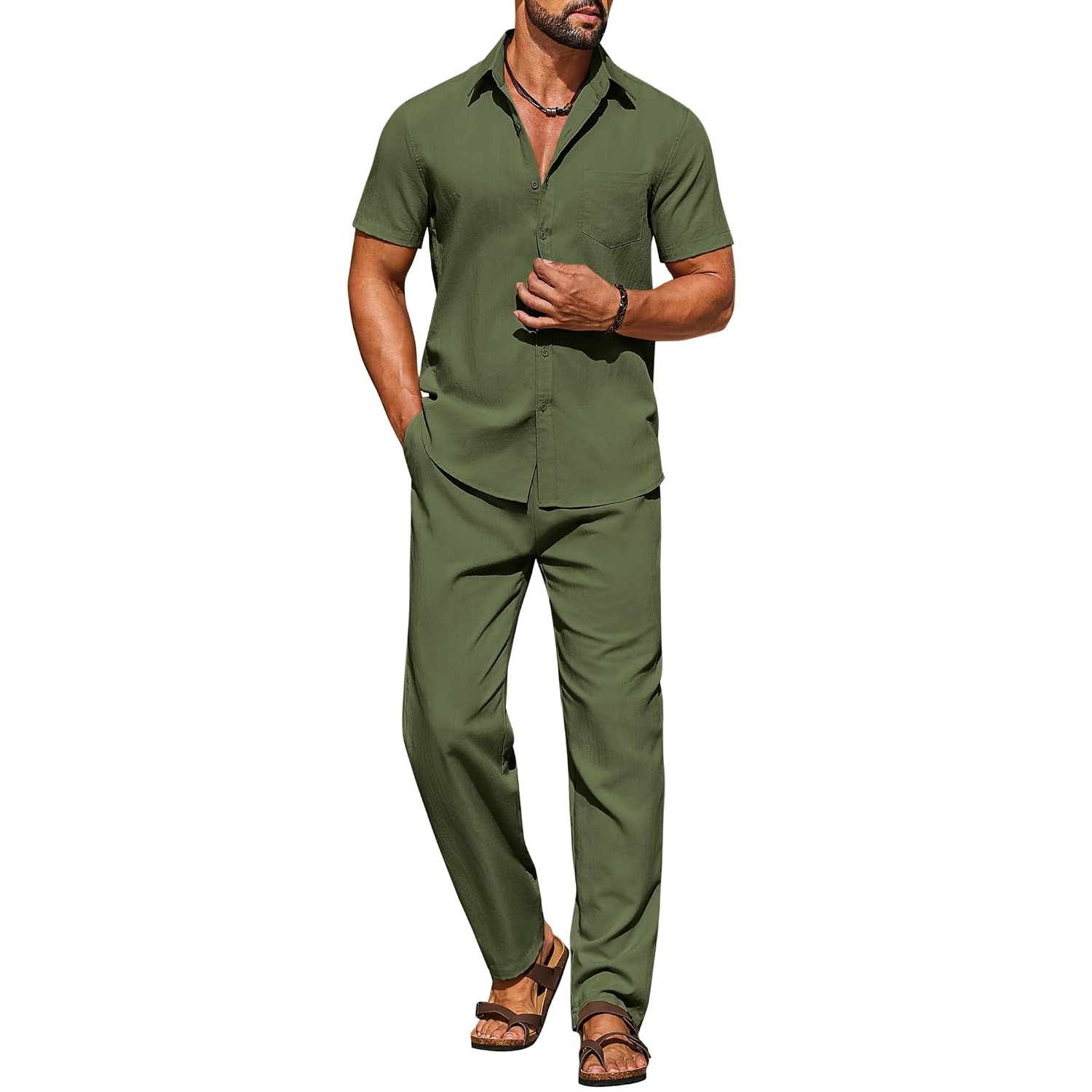 Casual Loose Fit Beach Wear Shirt And Pant Set For Men