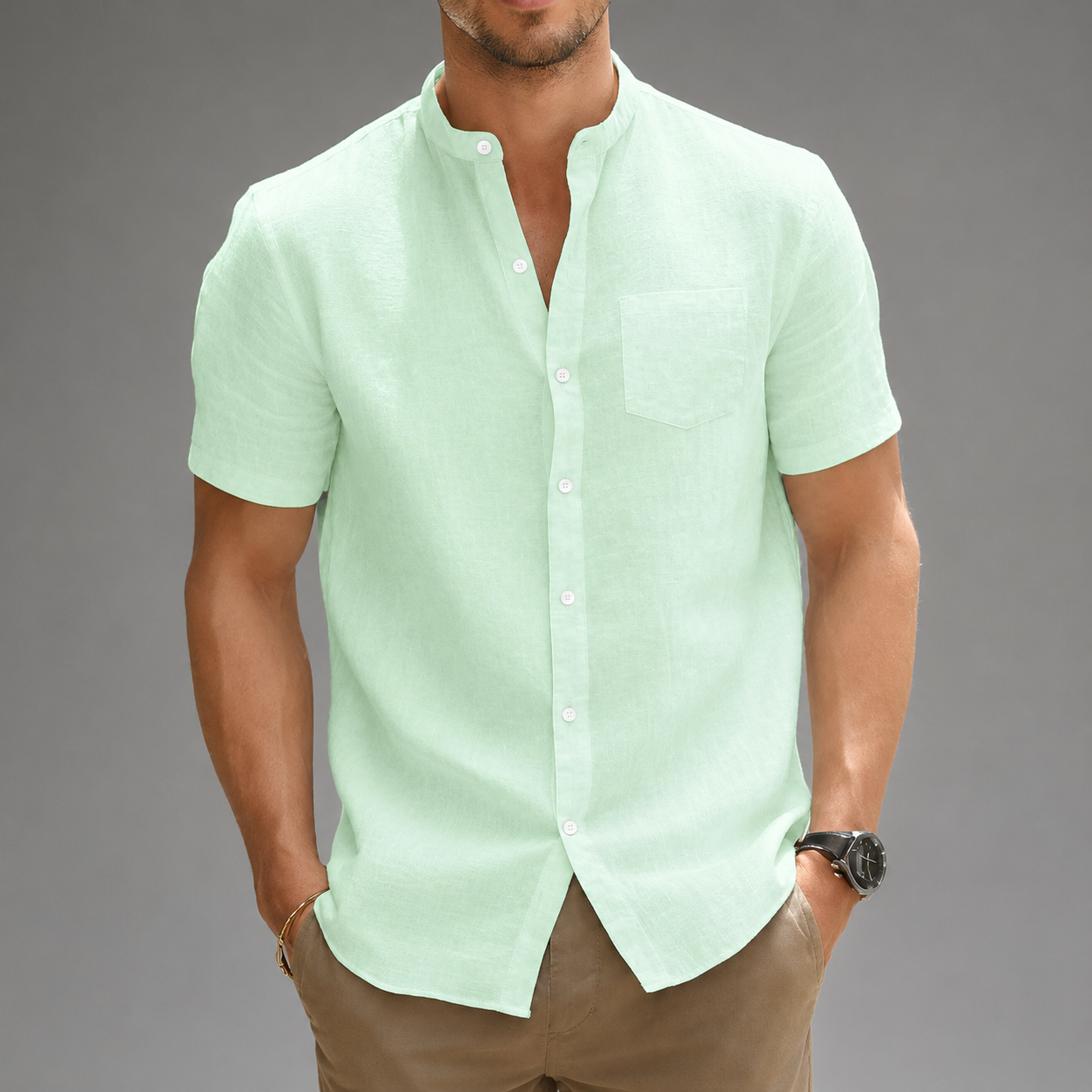 Vintage Retro Slim Fit Short Sleeve Casual Collared Shirt For Men