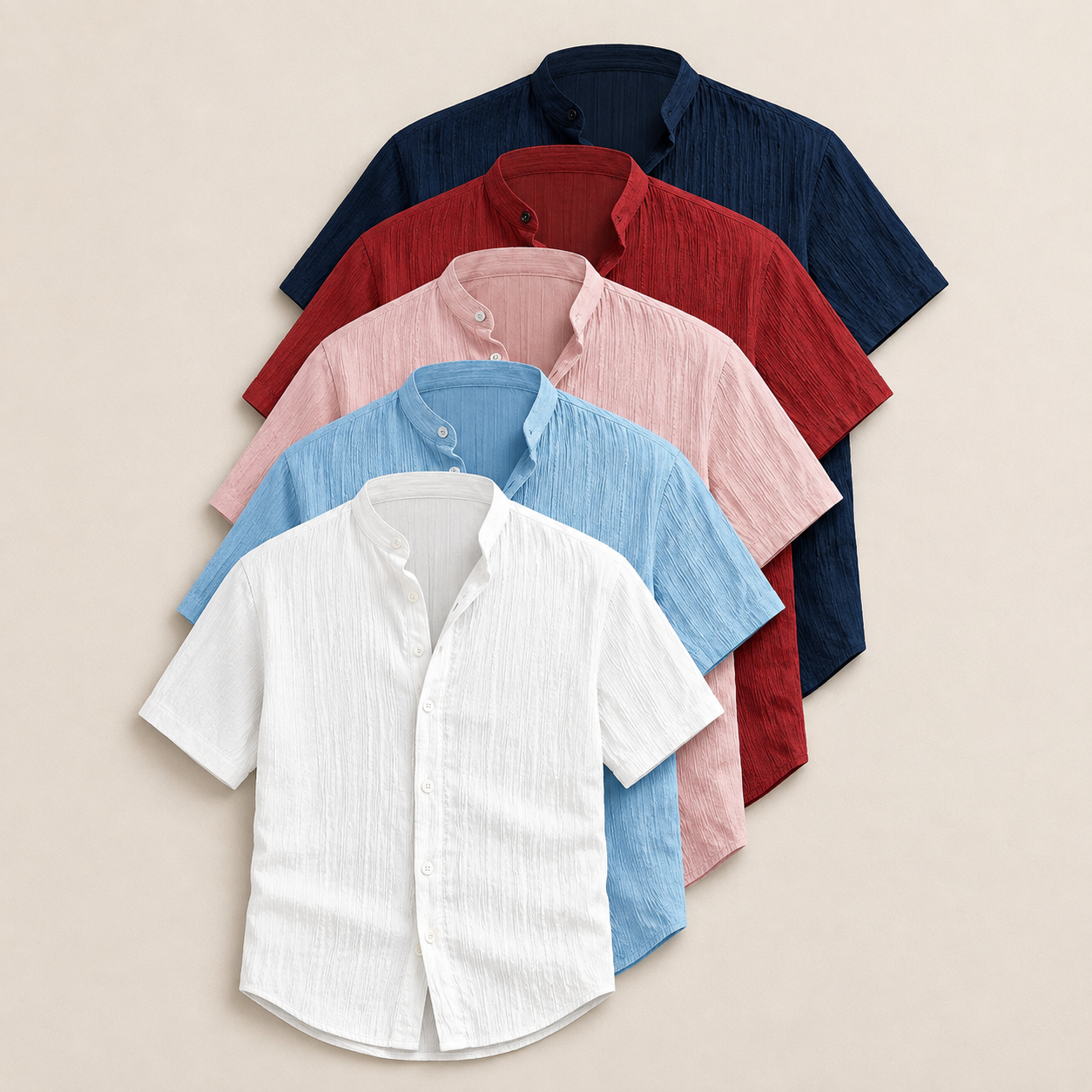Solid Color Pack Of 5 Classic Button Up Short Sleeve Shirt For Men
