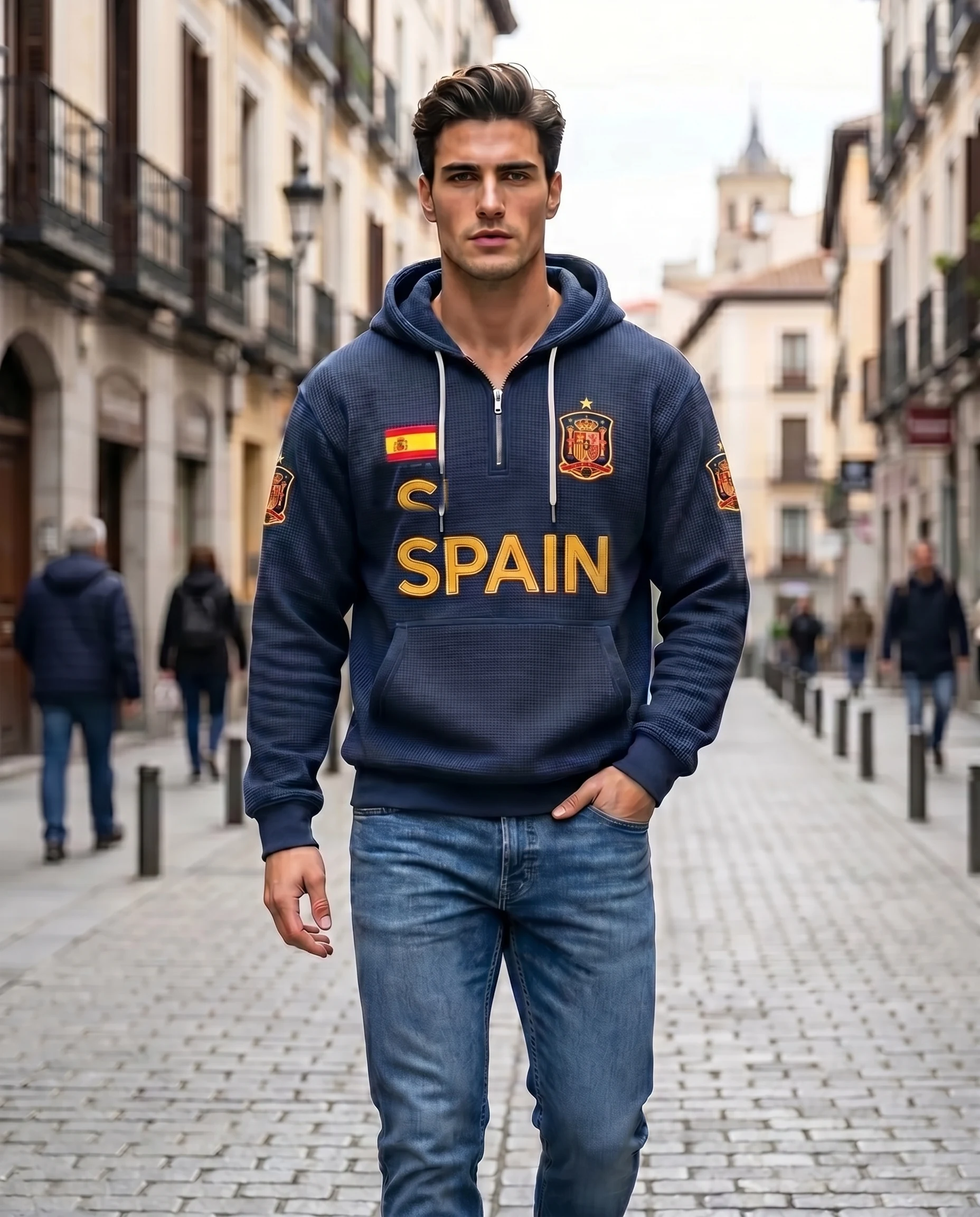 Spain waffle quarter-zip football fan hoodie