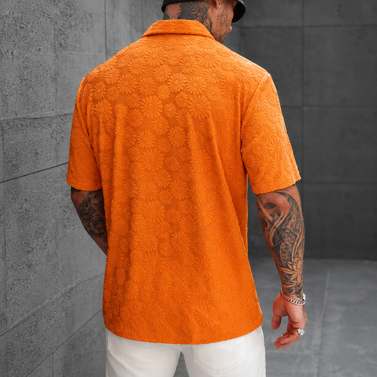 Casual Solid Colored Textured Jacquard Short Sleeve Shirt