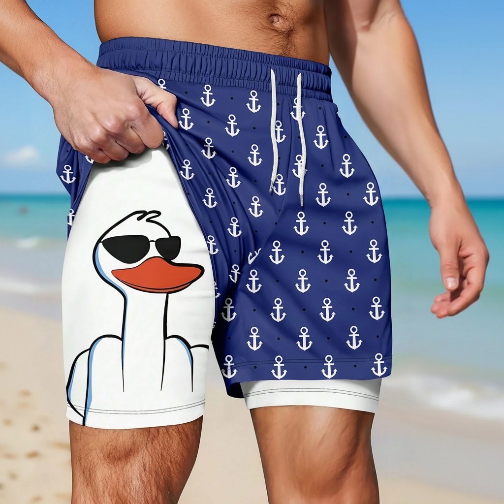 Anchor Print Drawstring Casual Shorts For Men