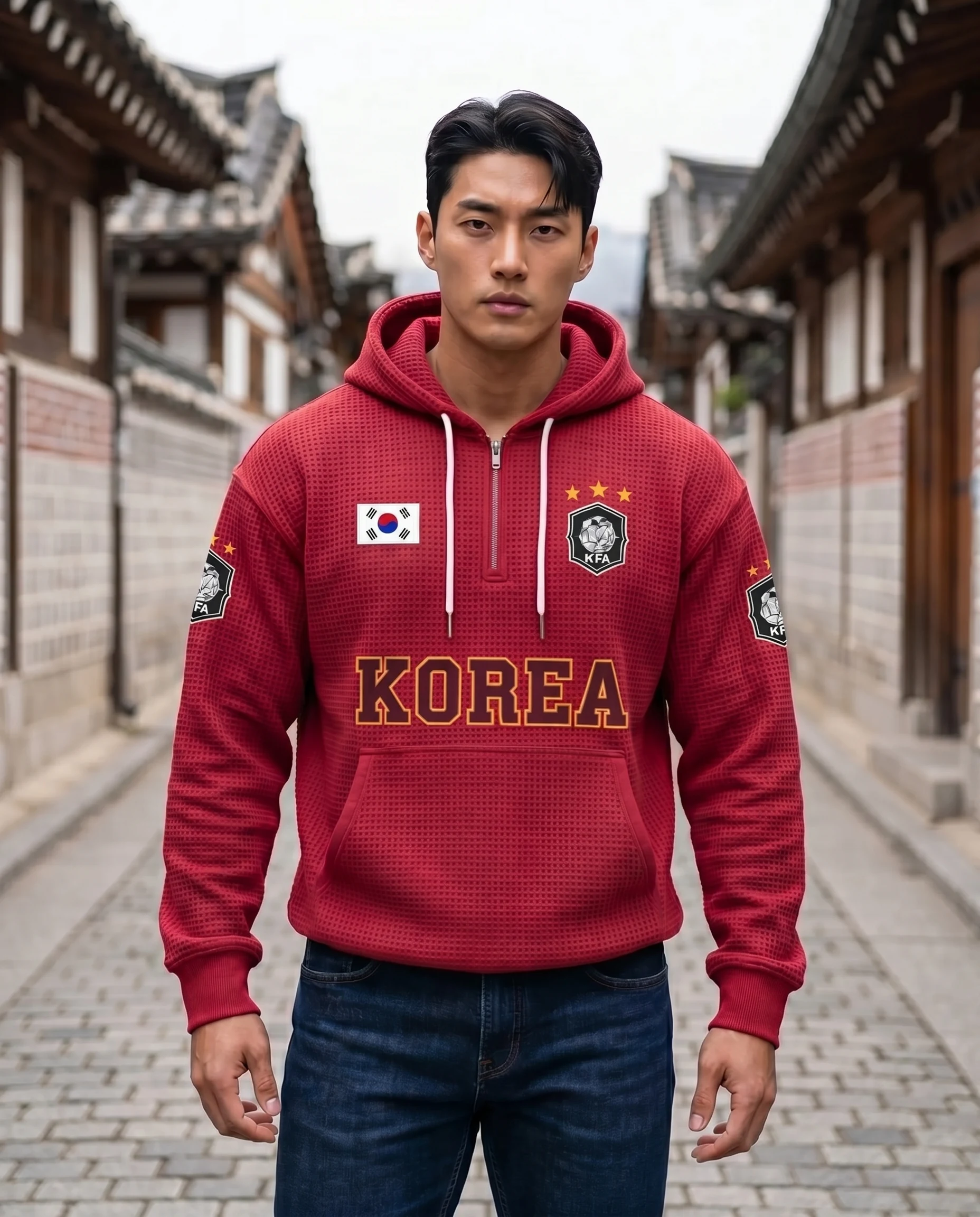 South Korea waffle quarter-zip football fan hoodie