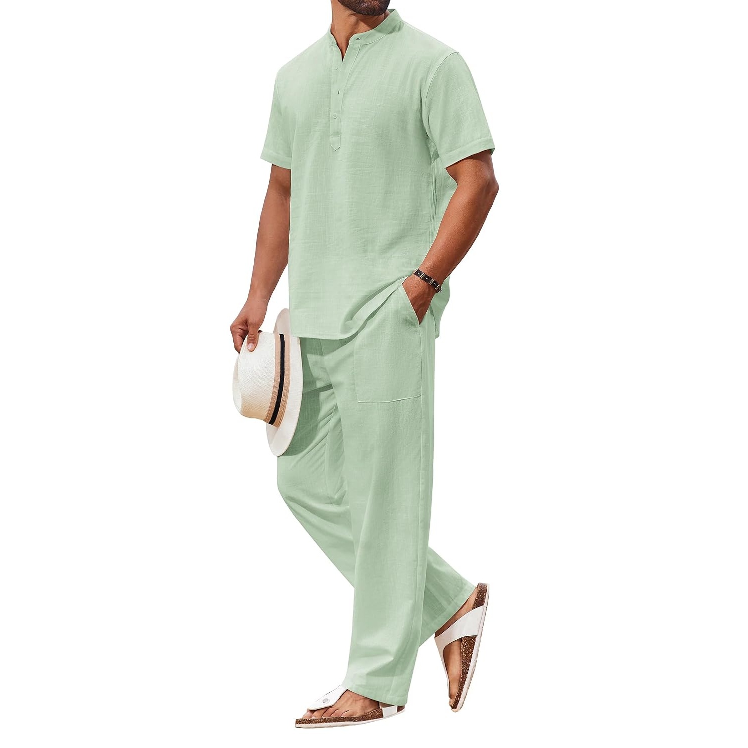 Casual Short Sleeve Shirt And Beach Pant Set For Men