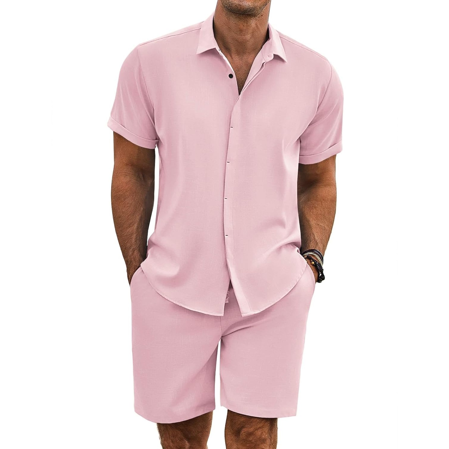 Summer Beach Shorts Set with Short Sleeve Shirt For Men 