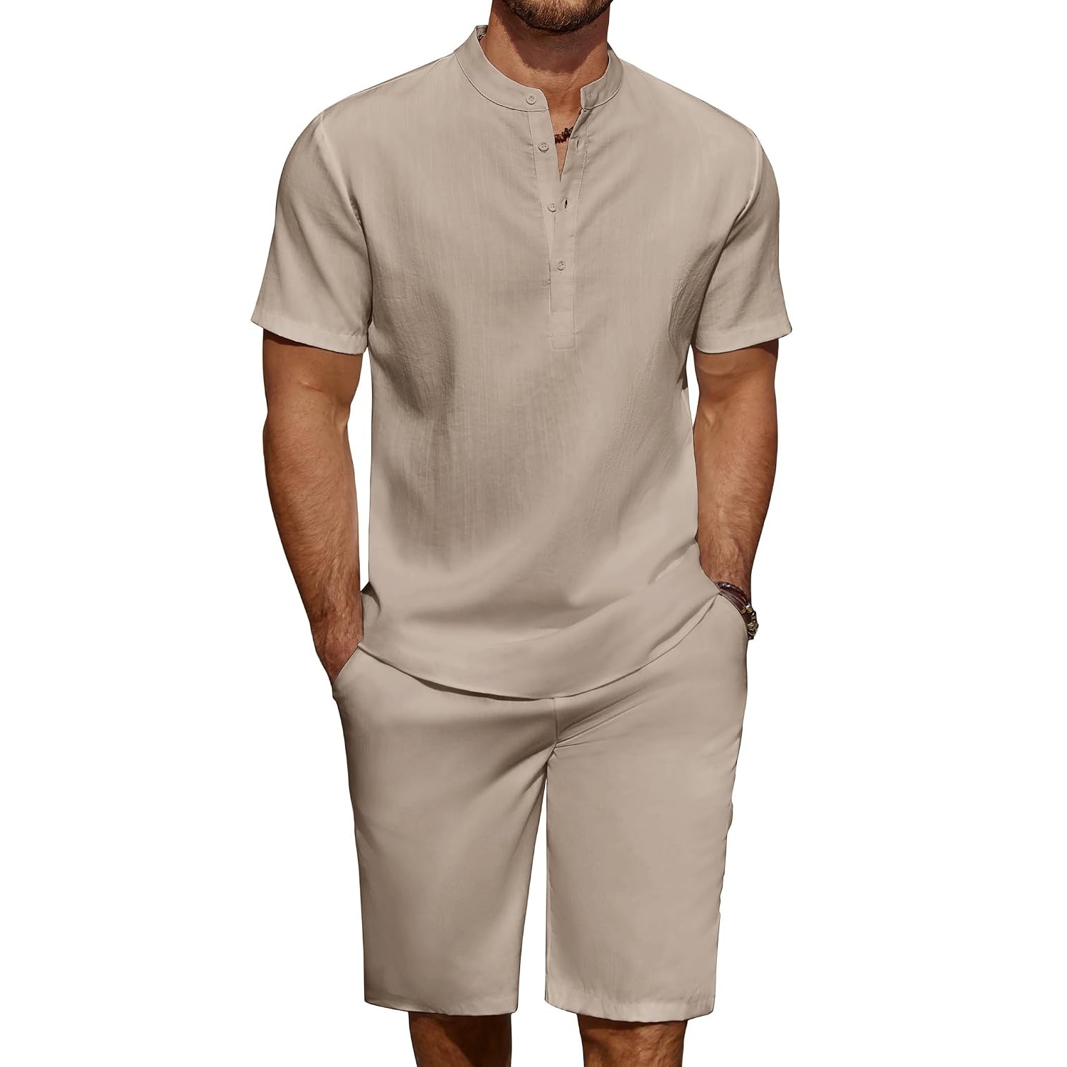 Casual Summer Wear Yoga Linen Shirt And Short Set For Men