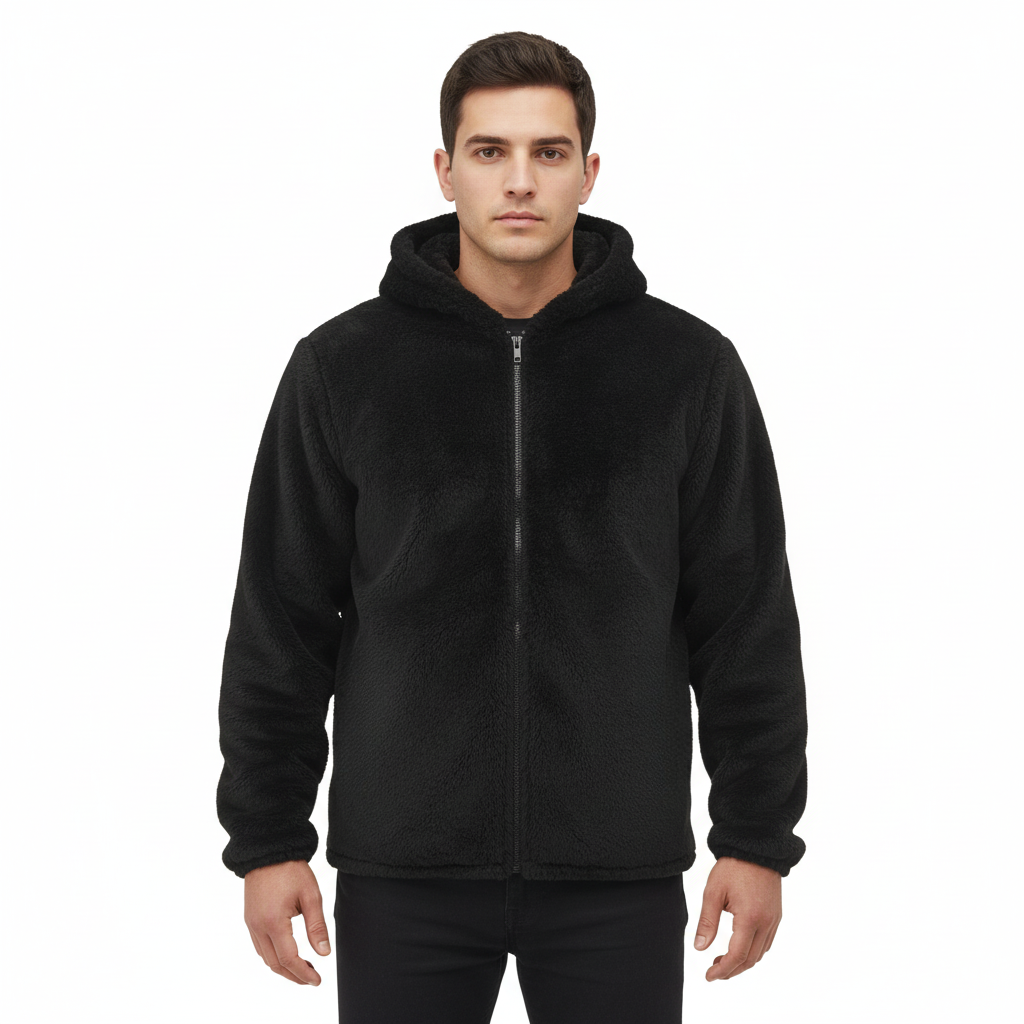 Hooded Winter Jacket For Men With Zipper Closure And Side Pockets
