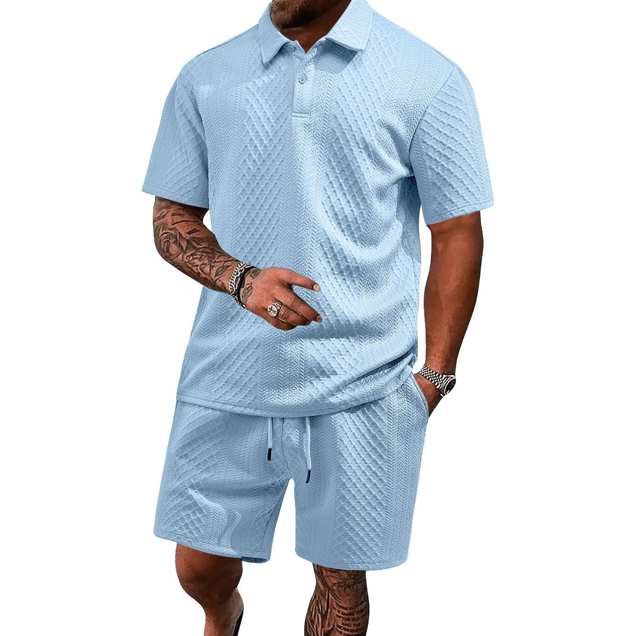 Casual Summer Athletic Shorts And Polo Shirt set For Men