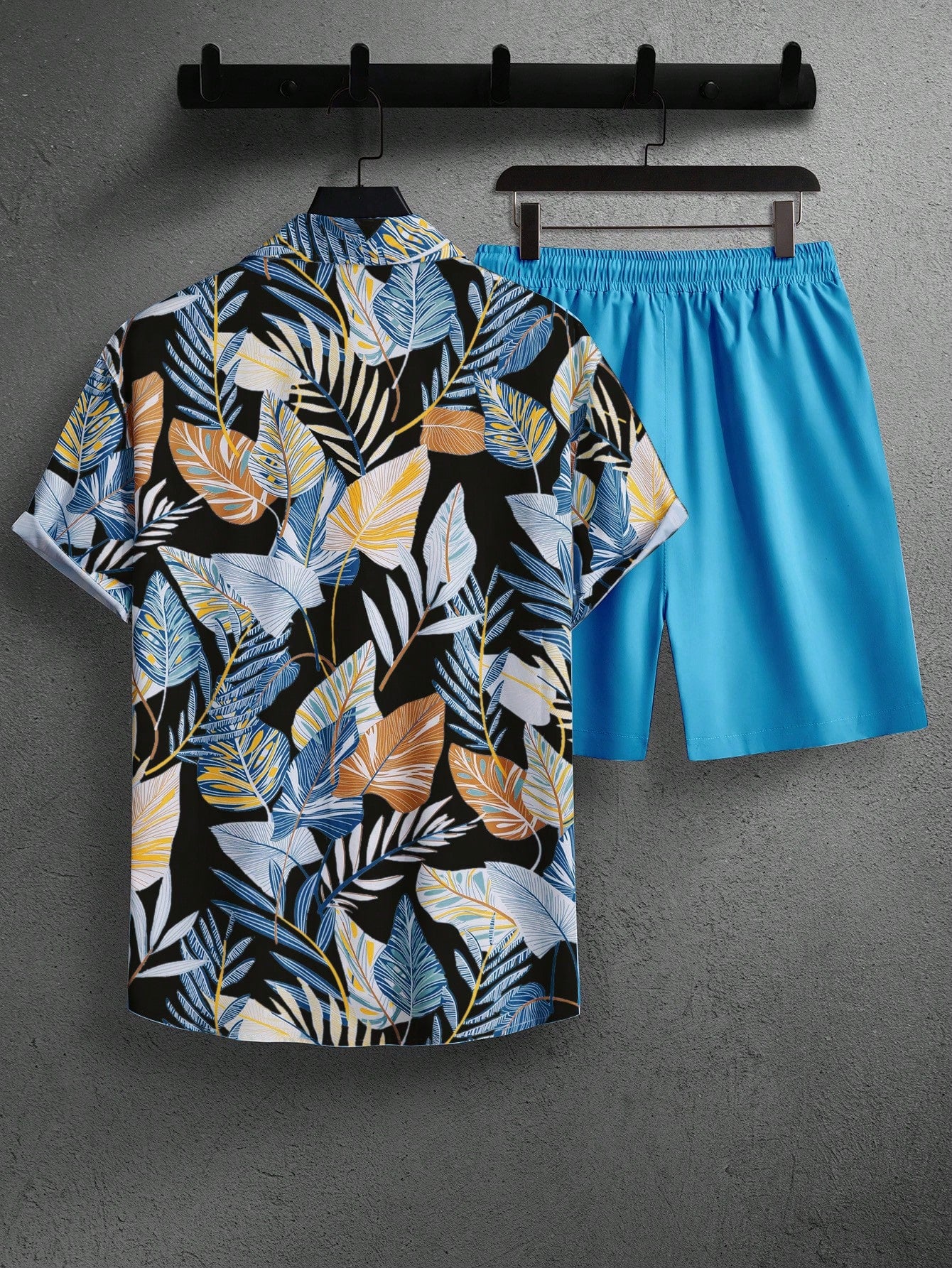 Leaf Print Short Sleeve Shirt And Shorts Set-Vacay Outfit