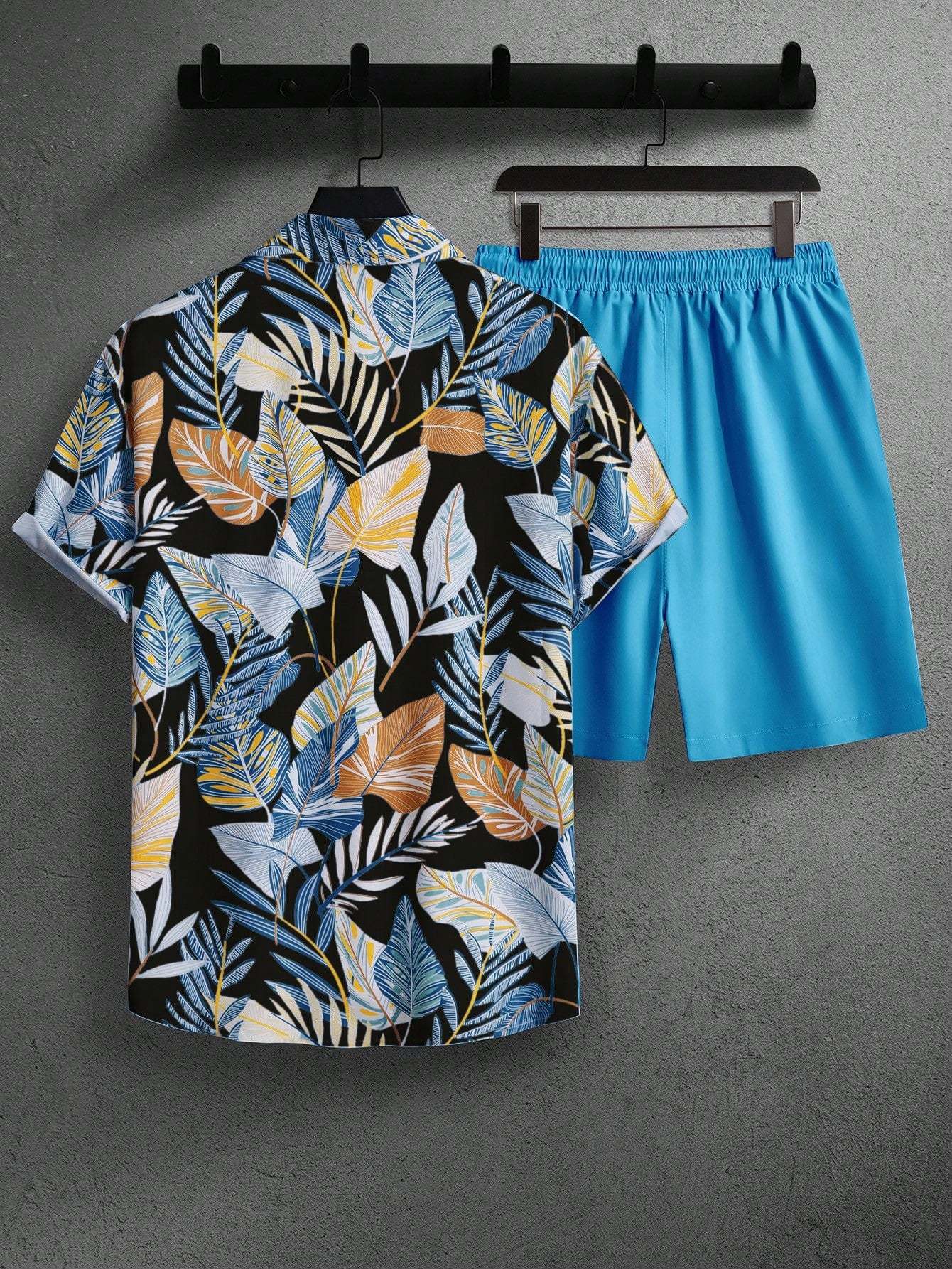 Leaf Print Short Sleeve Shirt And Shorts Set-Vacay Outfit