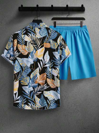 Leaf Print Short Sleeve Shirt And Shorts Set-Vacay Outfit