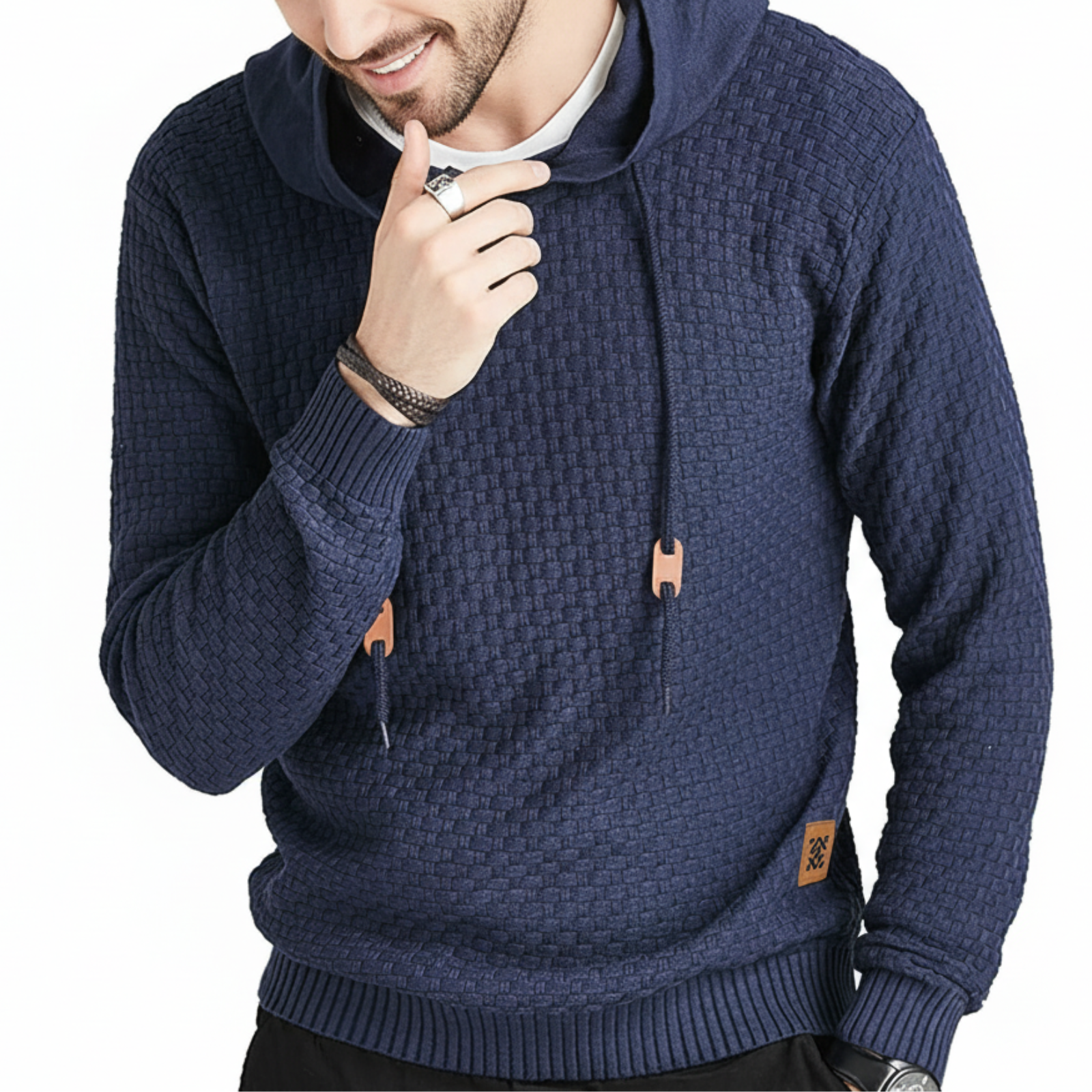 Long Sleeve Solid Knitted Hooded Sweater For Men