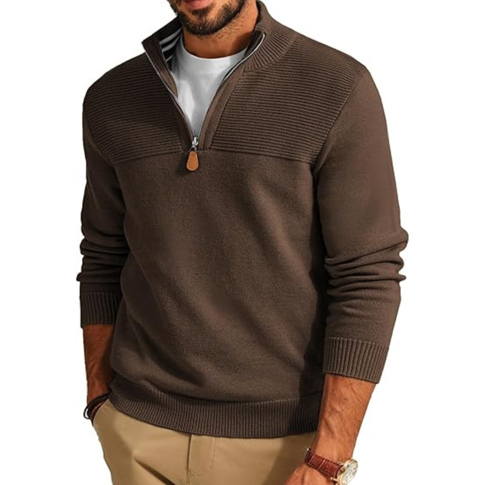 Slim Fit Quarter Zip Knit Pullover Sweater For Men