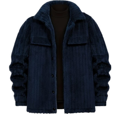 Winter Plush Jacket With Soft Collar and Button Closure For Men