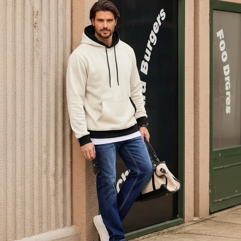 Cotton Casual Fleece Pullover Hoodie With Pockets For Men