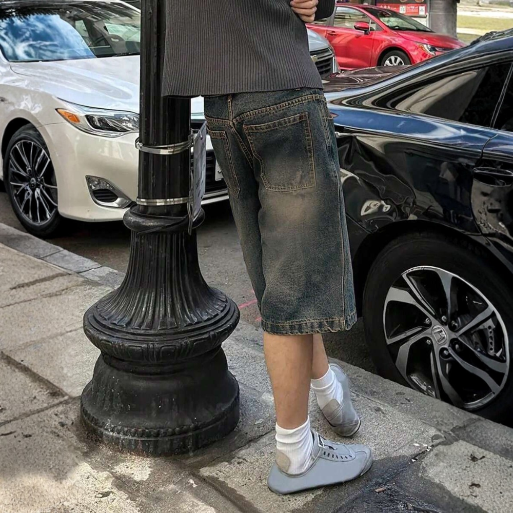 Loose Wide Denim Bermuda Shorts For Men