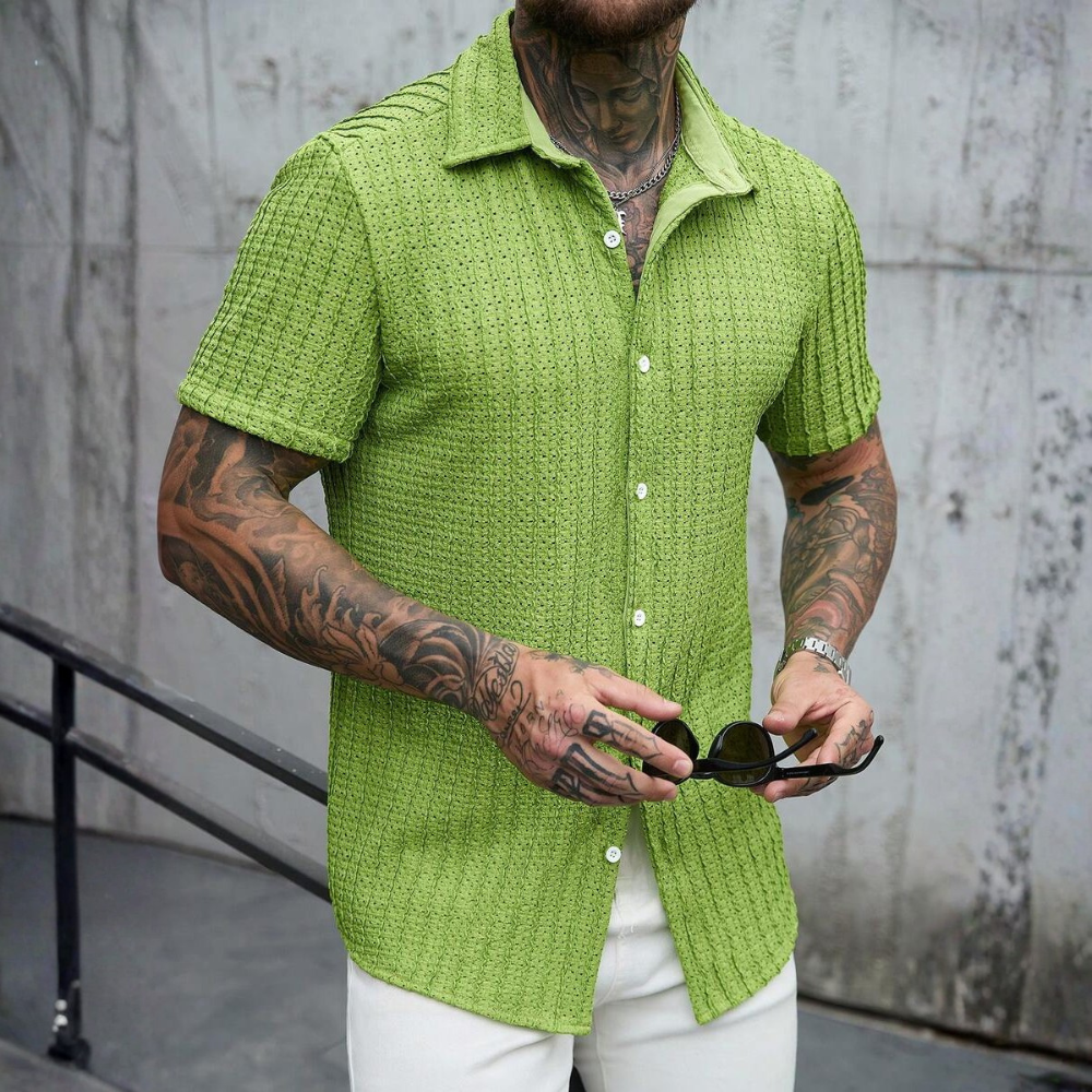 Geometric Jacquard Short Sleeve Casual Shirt