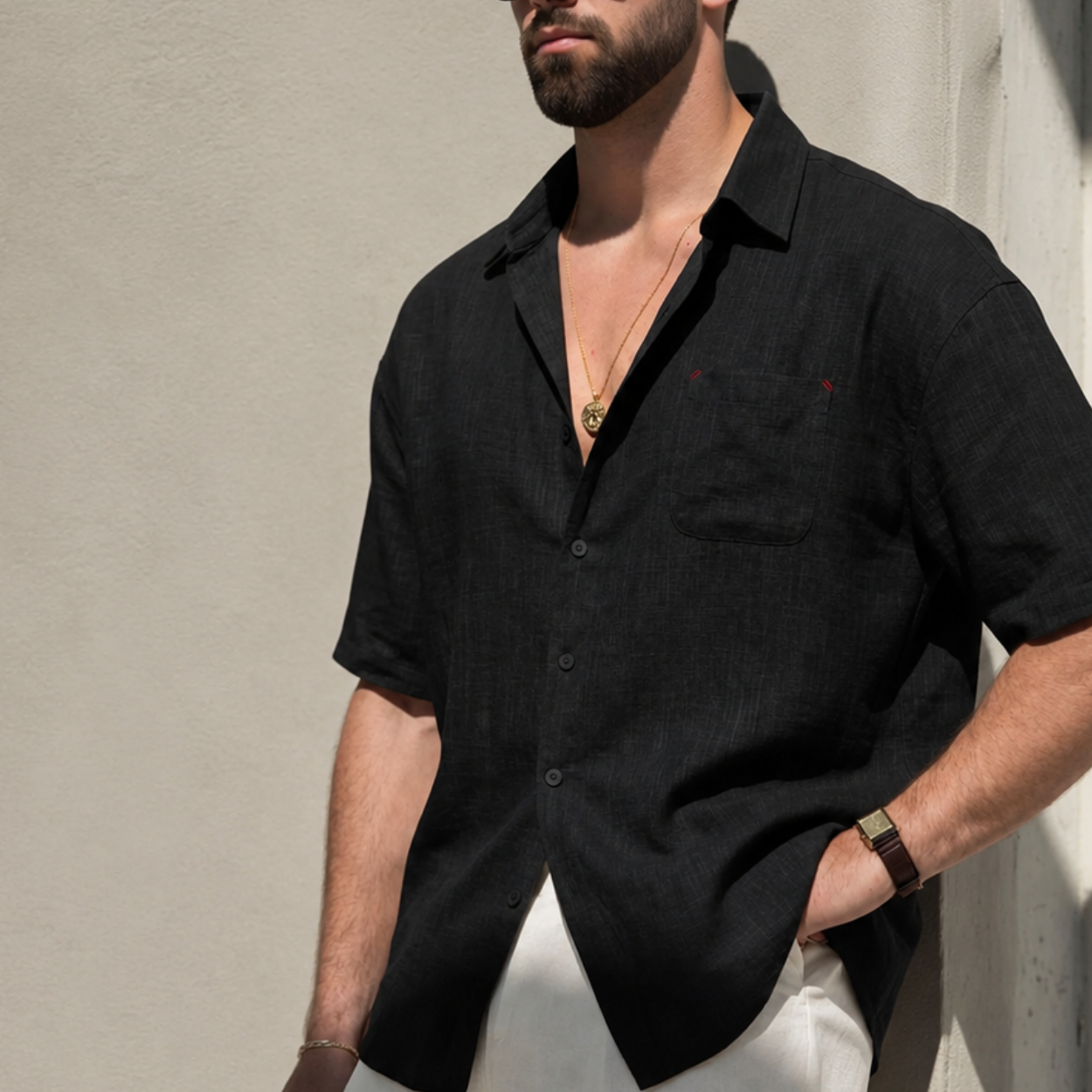Classic Collared Short Sleeve Shirt For Men