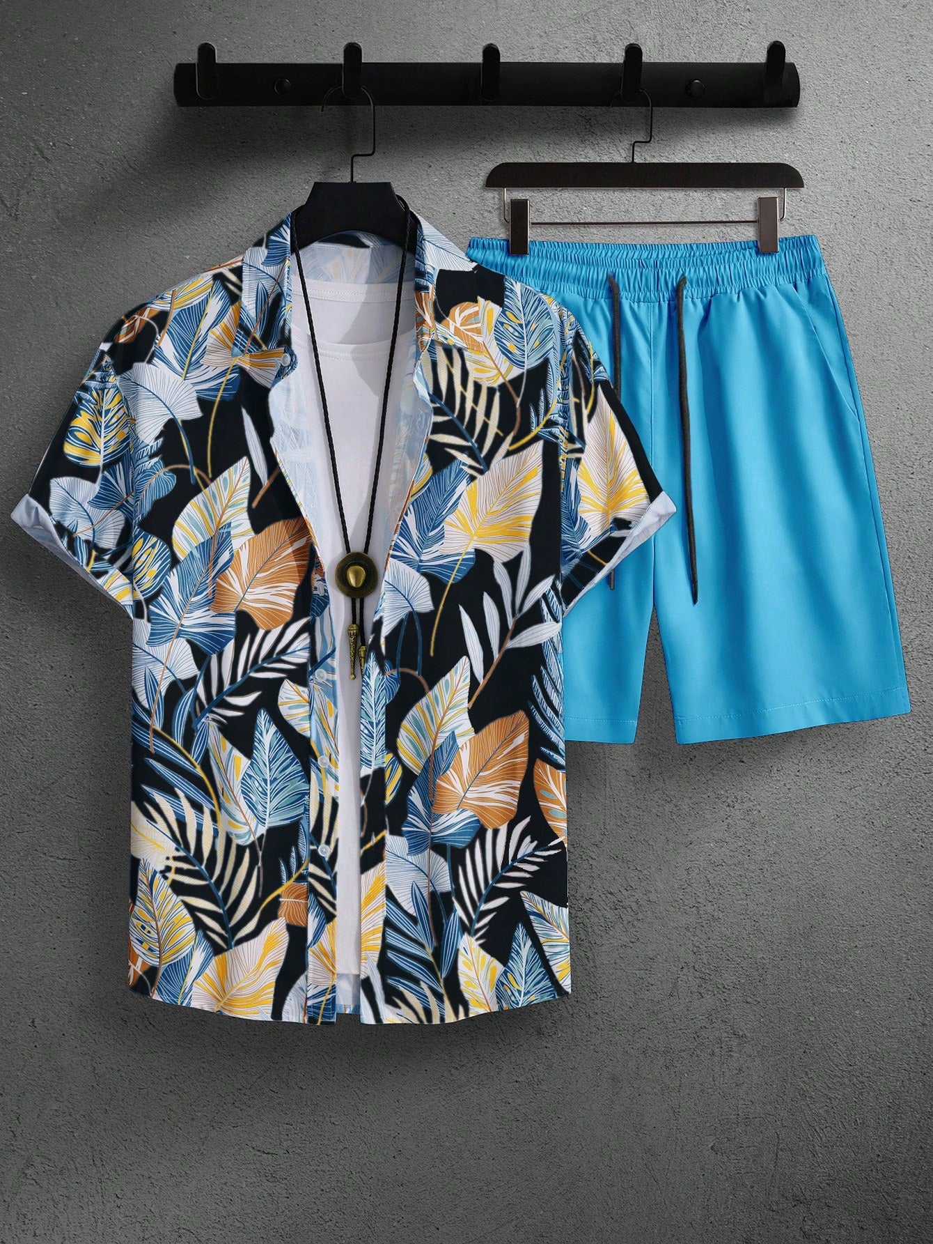Leaf Print Short Sleeve Shirt And Shorts Set-Vacay Outfit