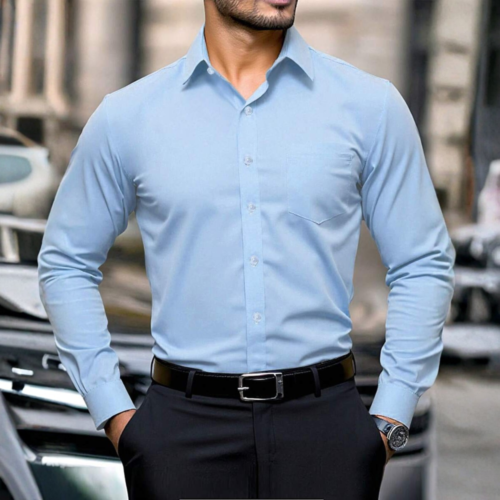 Plain Simple Long Sleeve Formal Dress Shirt Daily Wear For Men