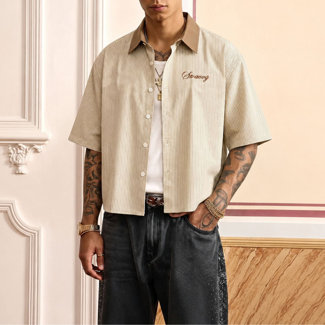 Loose Fit Plaid Pattern Short Sleeve Shirt For Men