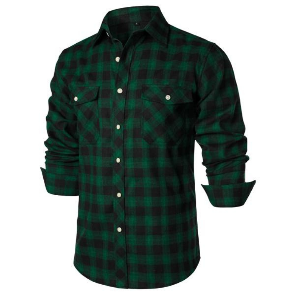 Plaid Flannel Button Up Shirt with Pockets and Classic Casual Fit for Men