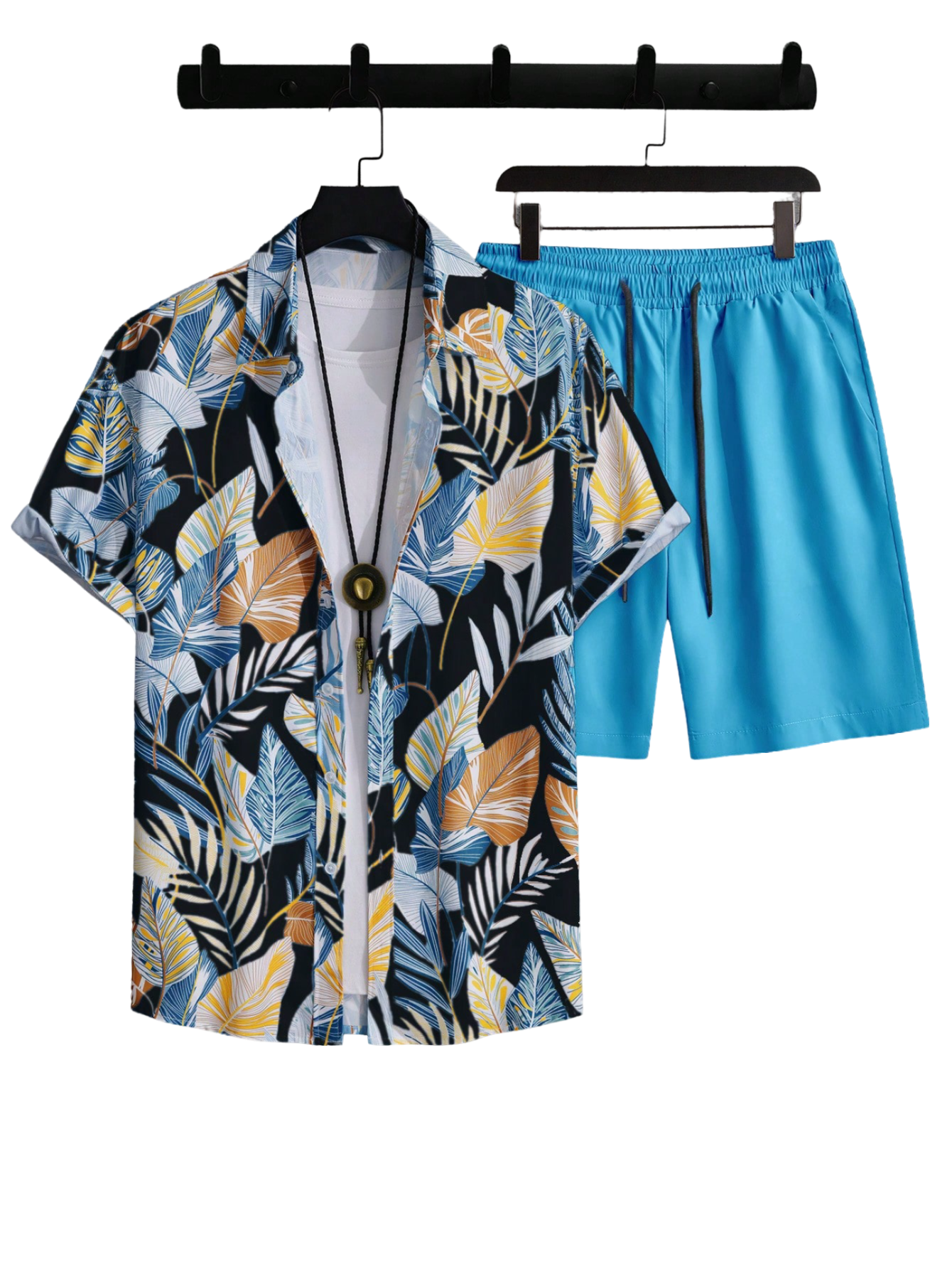 Leaf Print Short Sleeve Shirt And Shorts Set-Vacay Outfit