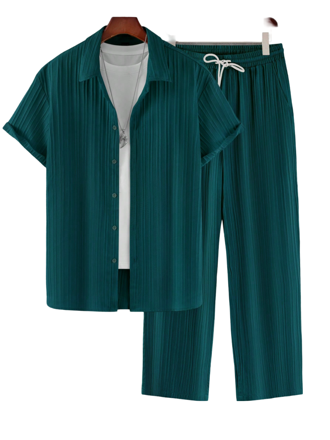 Solid Colored Button Up Shirt And Pants Without Tee-Vacay Outfit