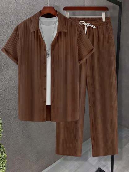 Solid Colored Button Up Shirt And Pants Without Tee-Vacay Outfit