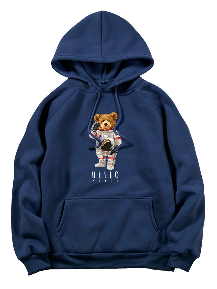 Astronaut Bear Print Hoodie-Vacay Outfit