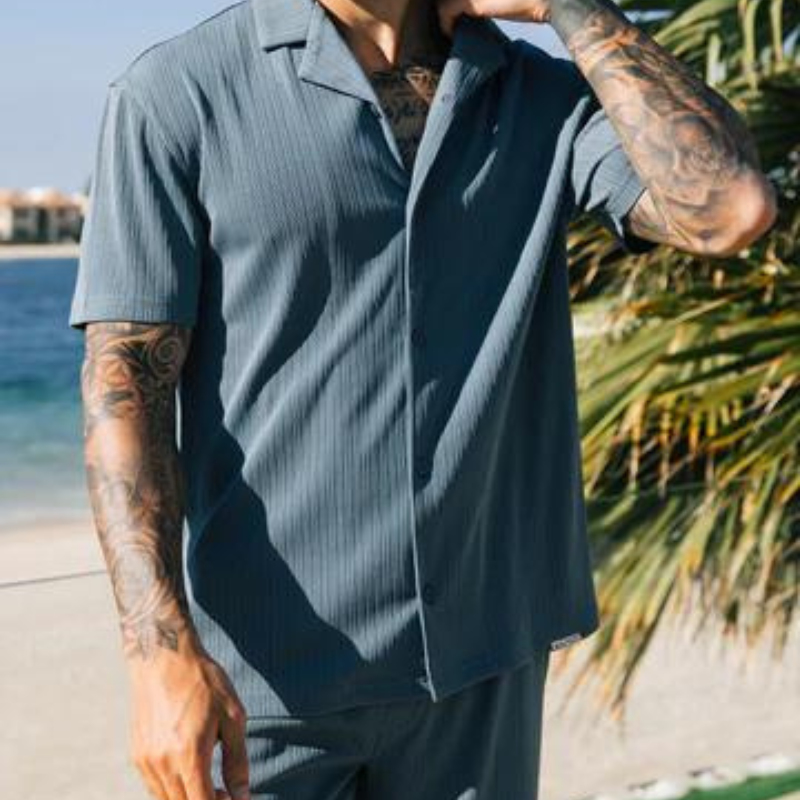 The Riviera Revere Shirt With Midnight Elegance-Vacay Outfit