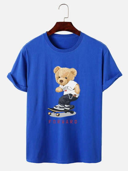 Bear On Skateboard Print T-Shirt-Vacay Outfit