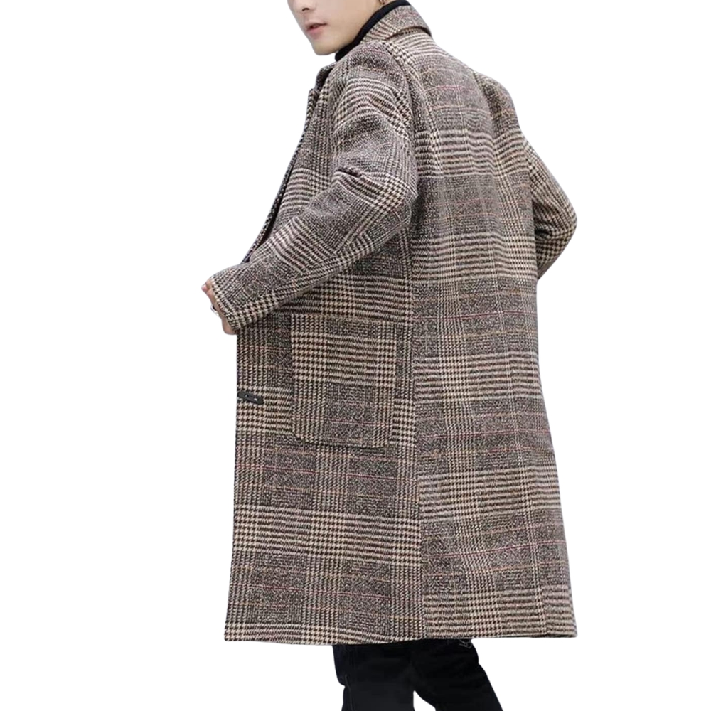 Men's Wool Blend Pea Coat Notched Collar Single Breasted Overcoat Warm Winter Trench Coat
