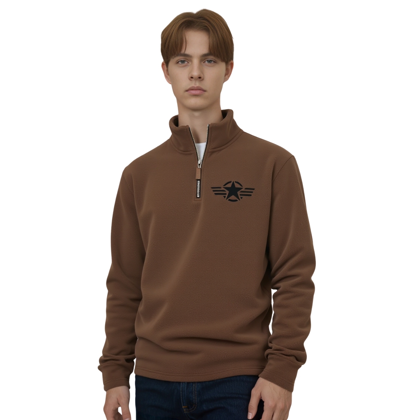 Classic Fleece Zip Pullover Warm Stand Collar Sweatshirt For Men