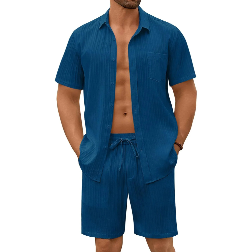 Summer Beach Linen Short And Shirt Set For Men