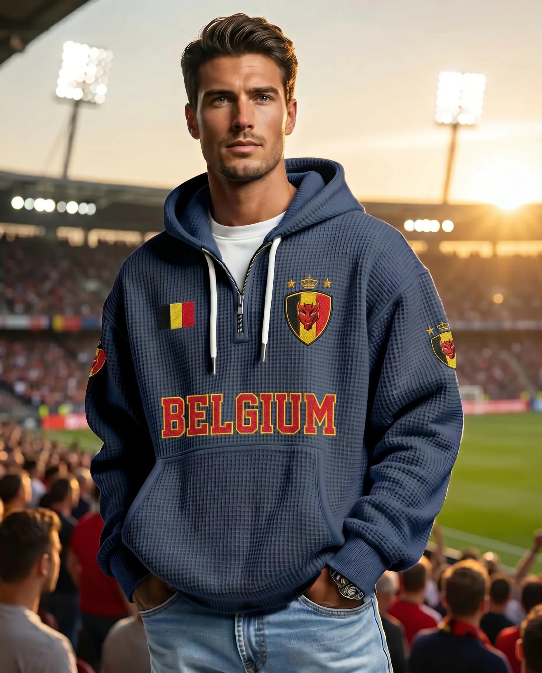 Belgium waffle quarter-zip football fan hoodie