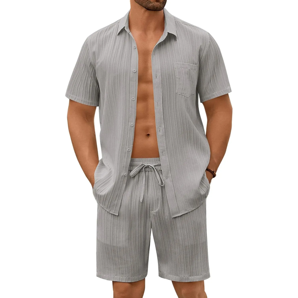 Summer Beach Linen Short And Shirt Set For Men