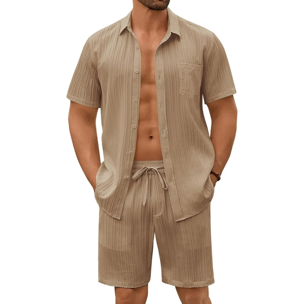 Summer Beach Linen Short And Shirt Set For Men