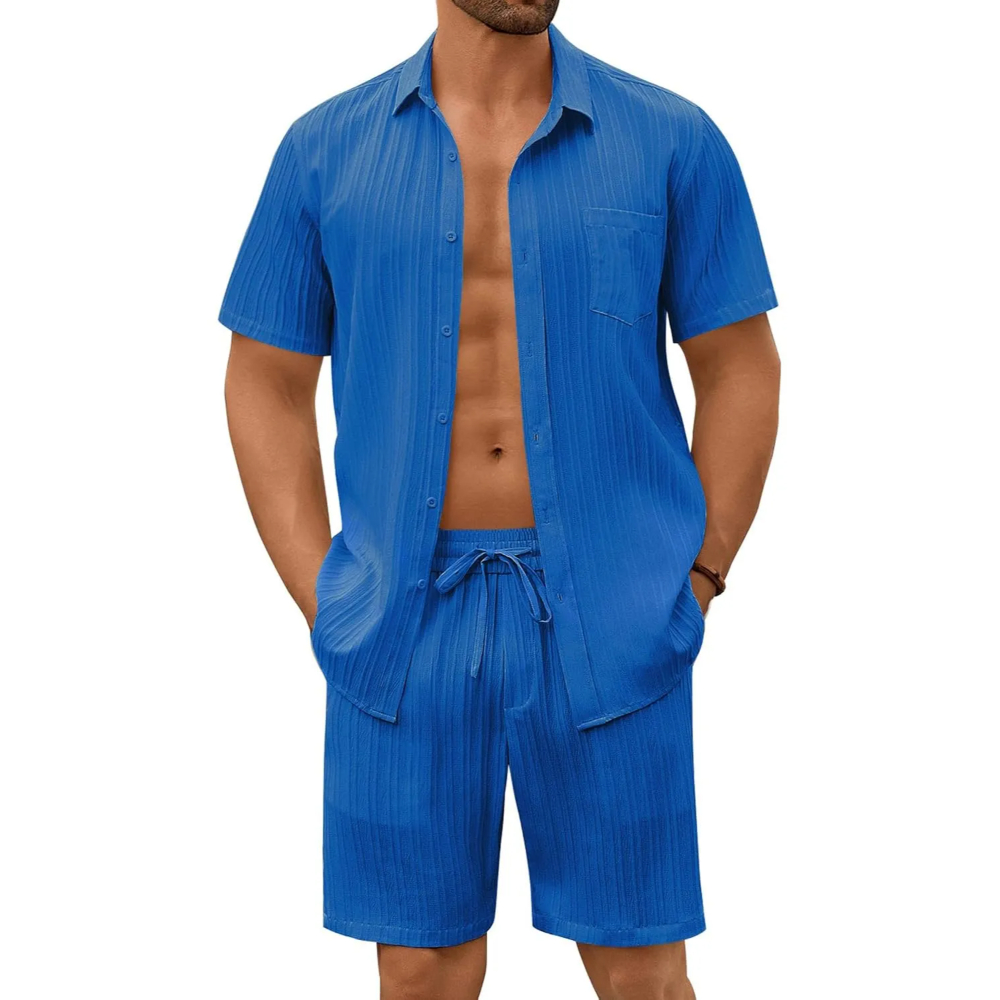 Summer Beach Linen Short And Shirt Set For Men