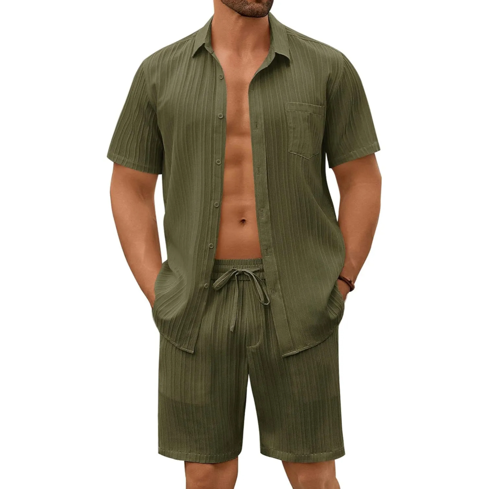 Summer Beach Linen Short And Shirt Set For Men