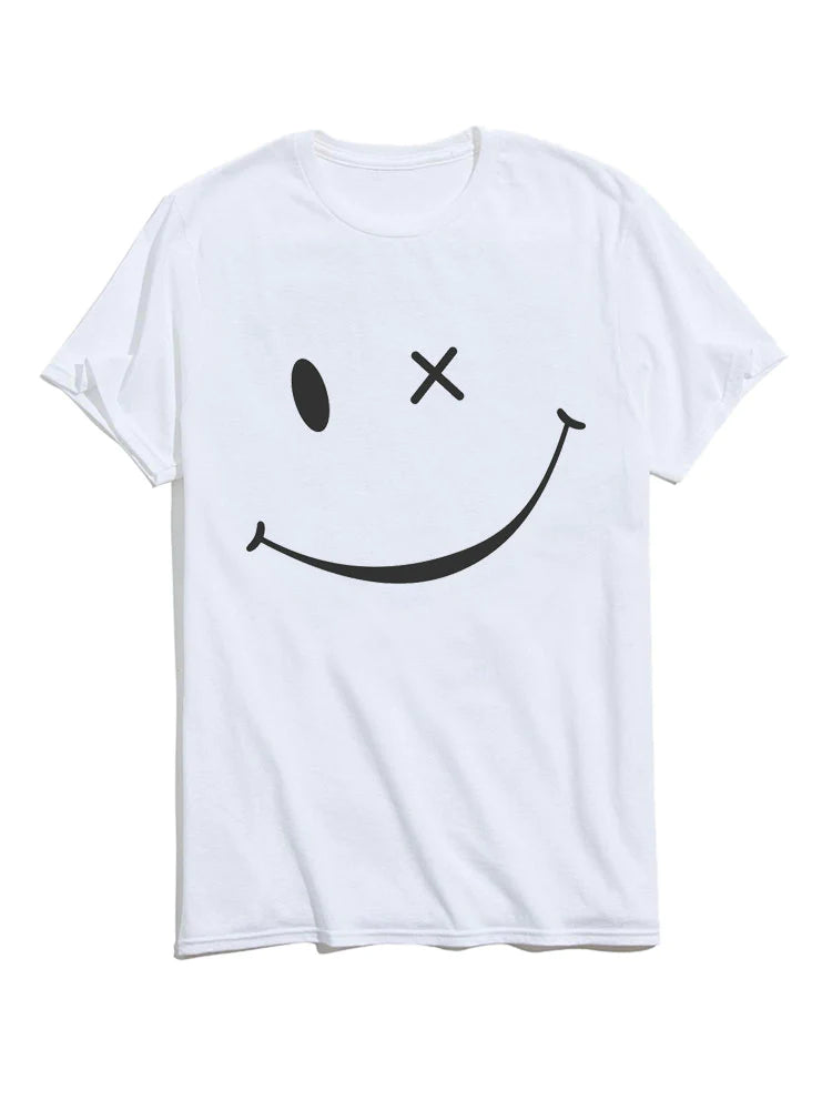 Smiley Face Short Sleeve T-Shirt-Vacay Outfit