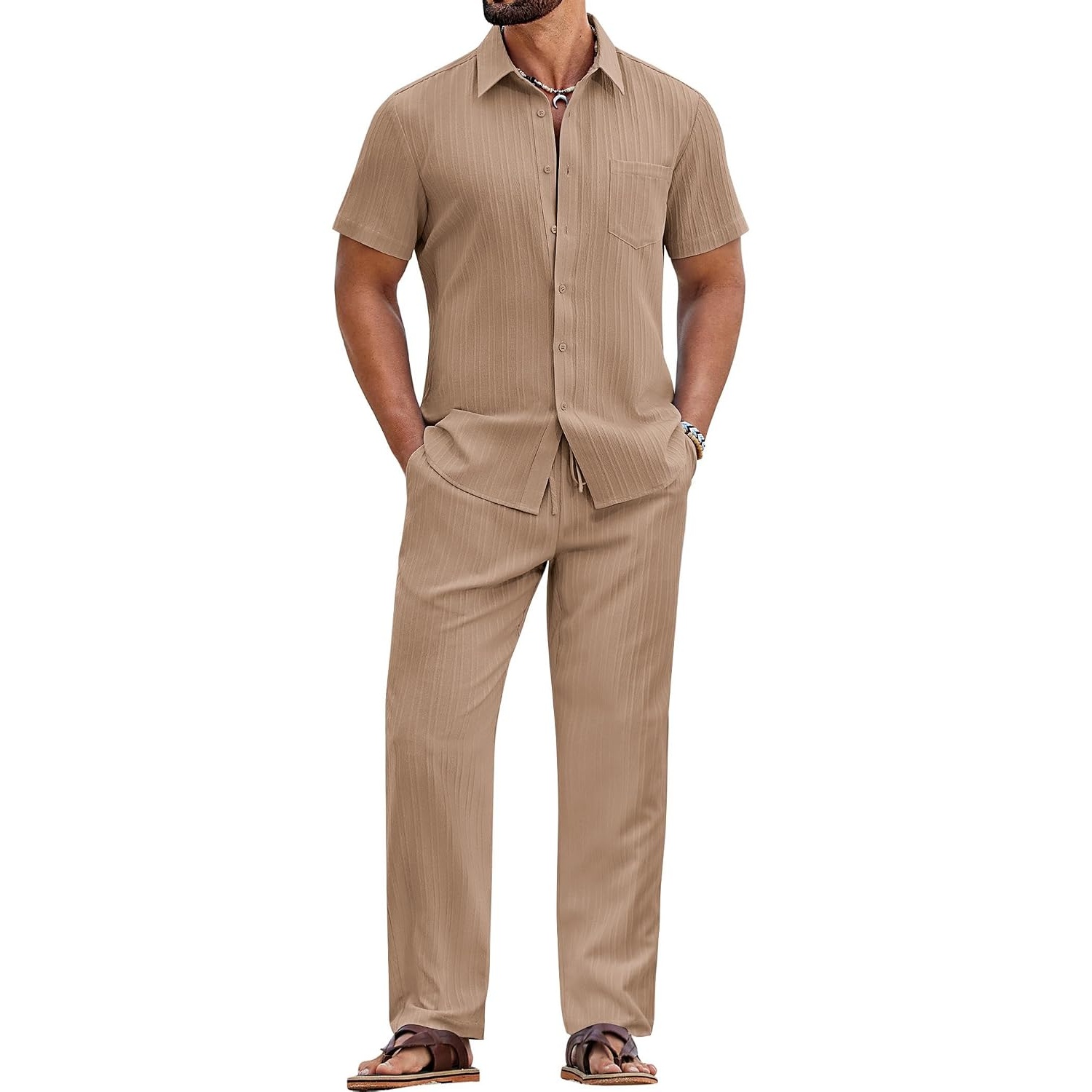 Loose Fit Summer Beach Wear Short And Shirt Set For Men