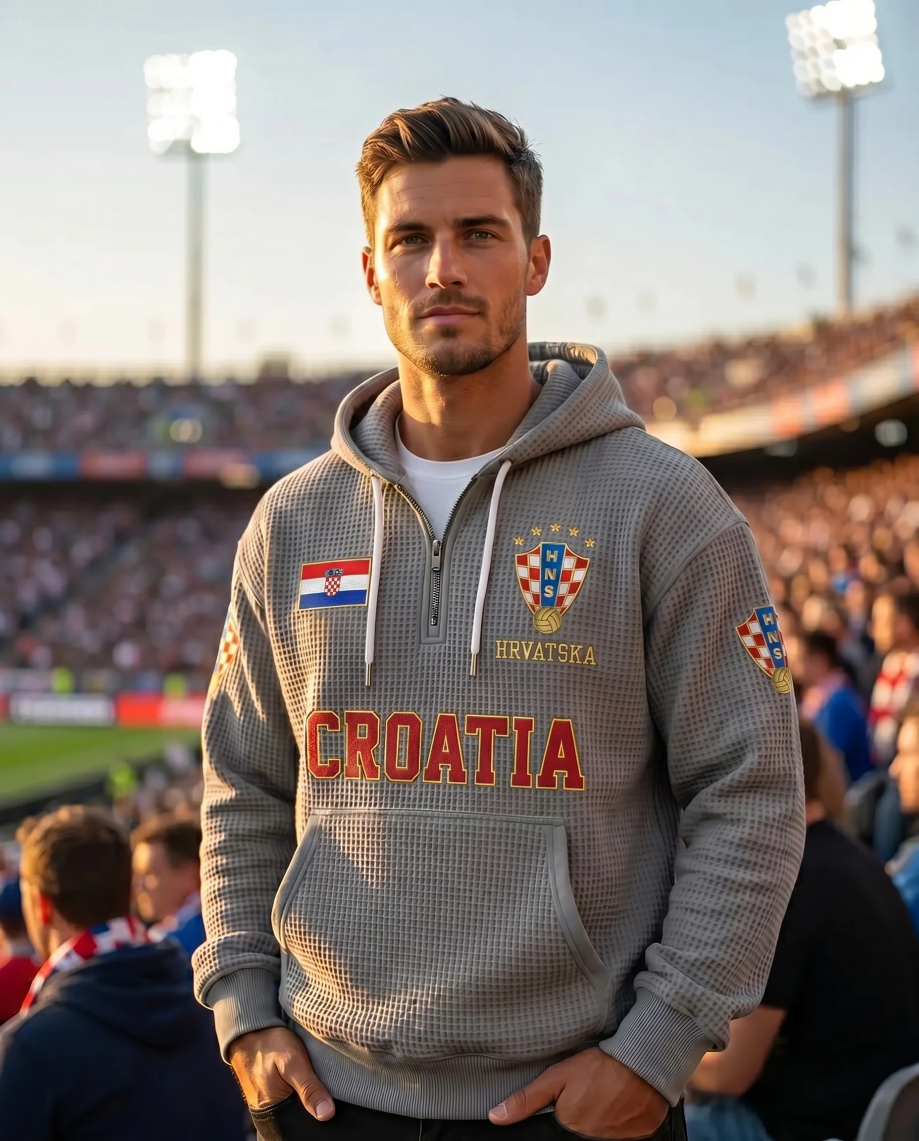 Croatia waffle quarter-zip football fan hoodie
