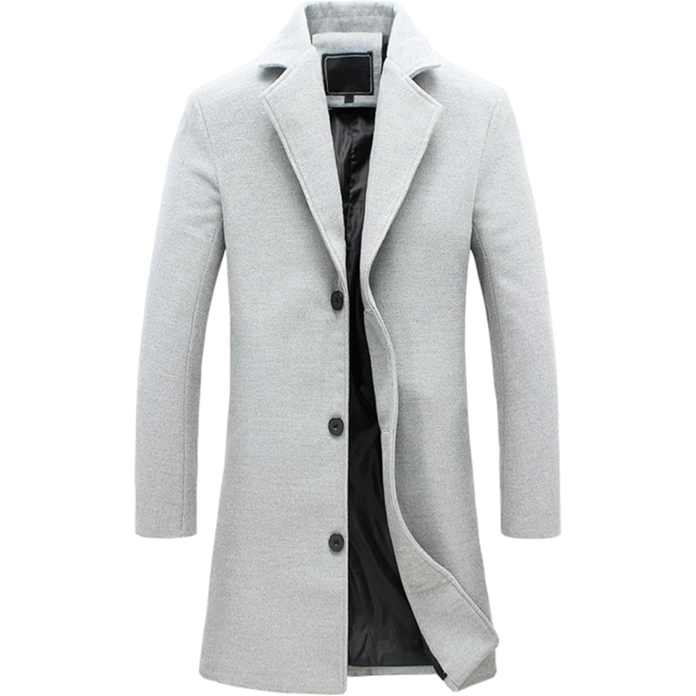 Men's Wool Blend Pea Coat Notched Collar Single Breasted Overcoat Warm Winter Trench Coat