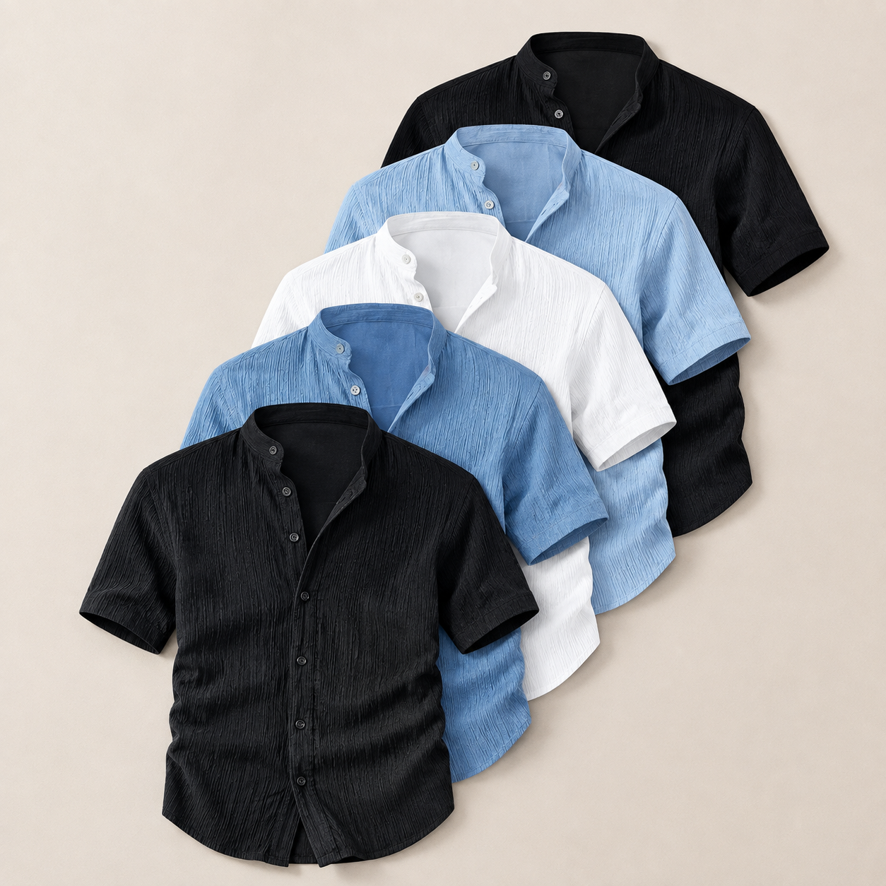 Solid Color Pack Of 5 Classic Button Up Short Sleeve Shirt For Men