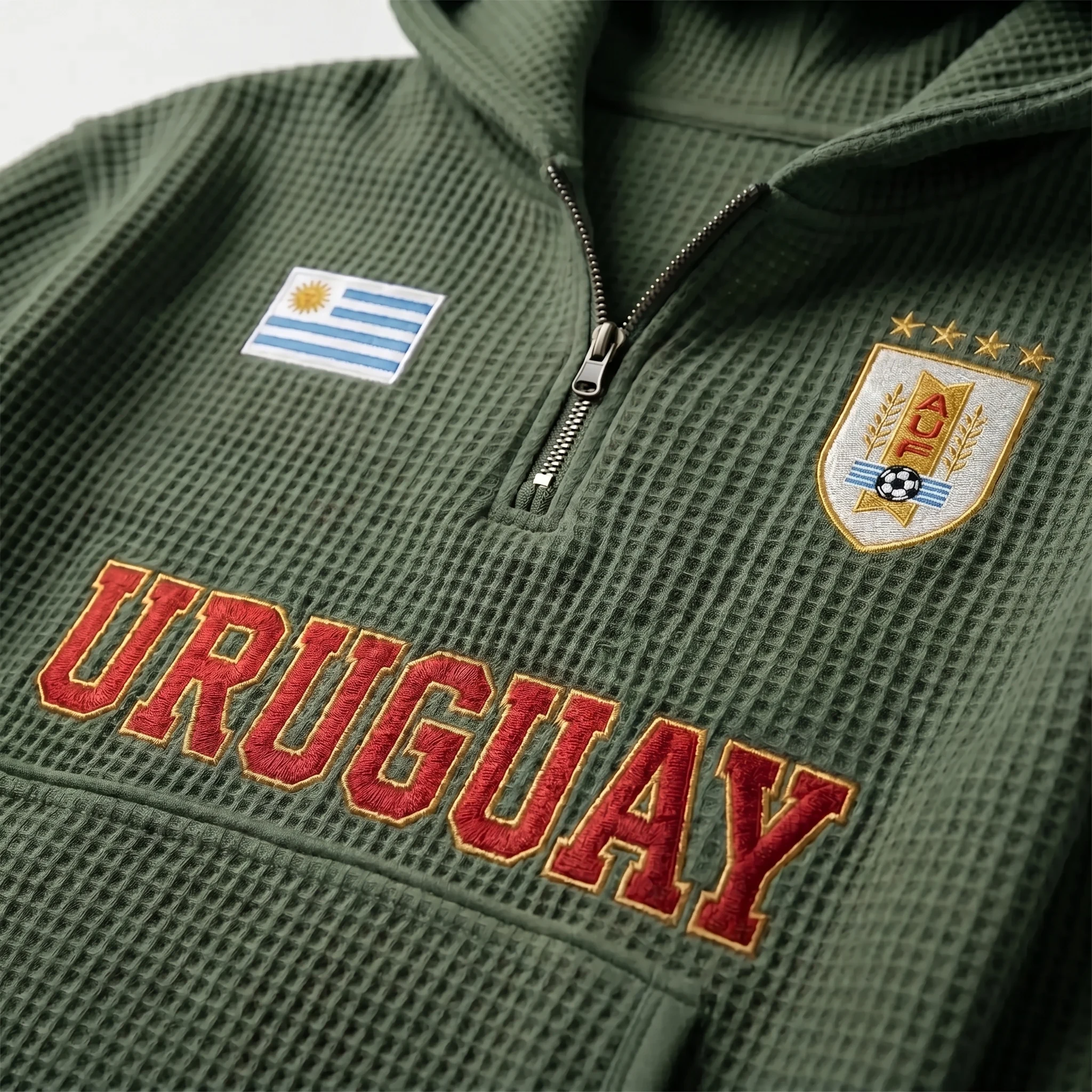 Uruguay waffle quarter-zip football fan hoodie