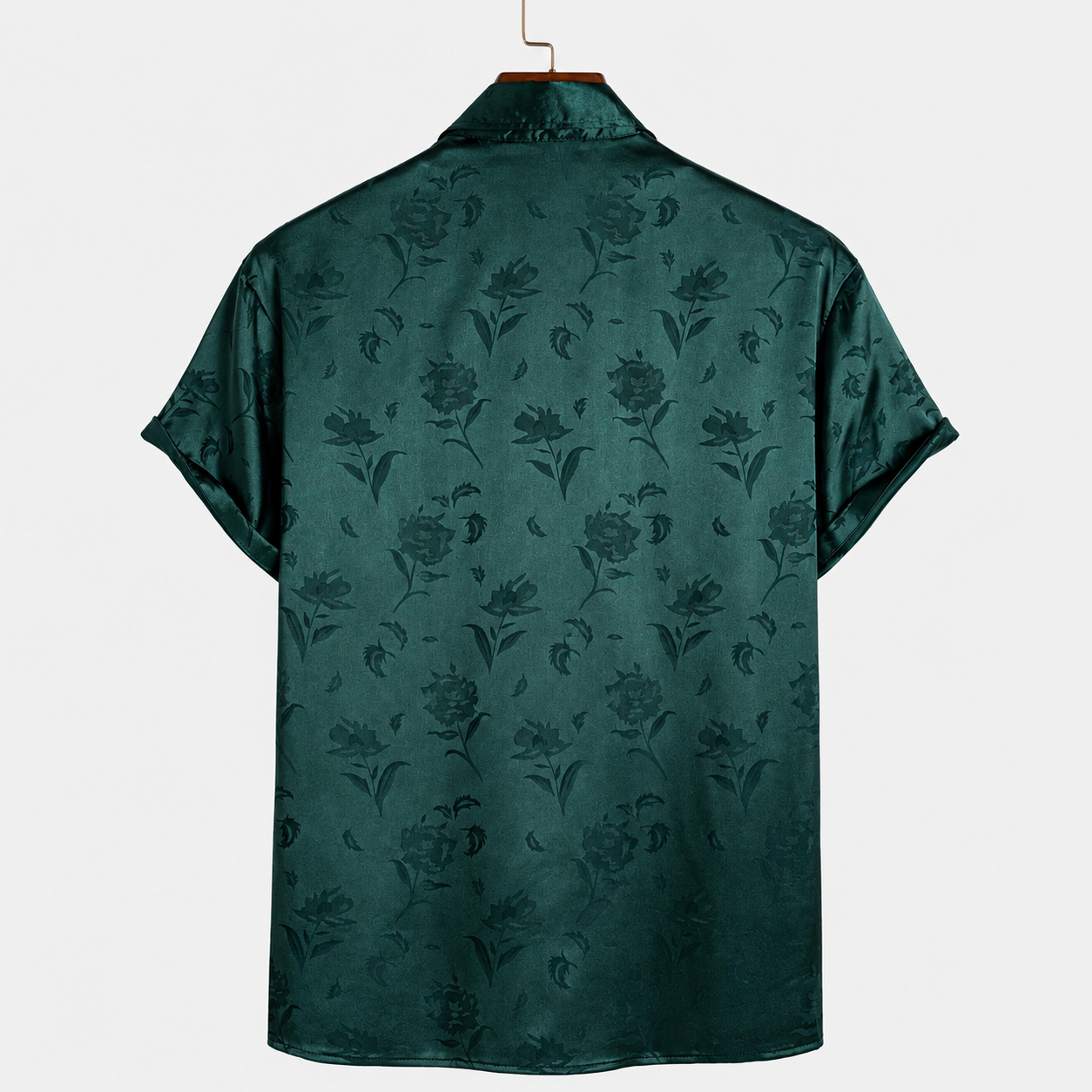  Rose Print Floral Jacquard Short Sleeve Shirt For Men